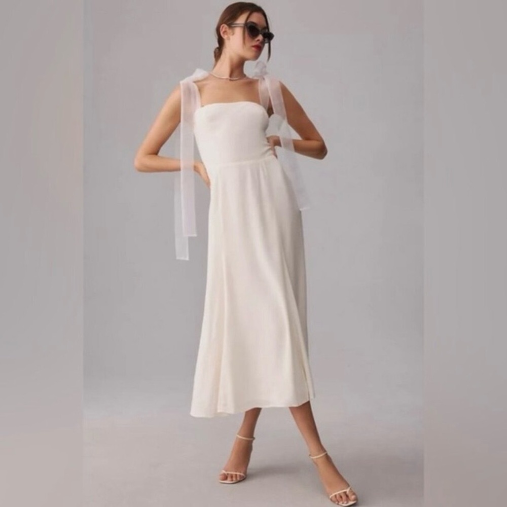 NEW Reformation Kairo Midi Dress Organza Straps Ivory Bridal | size 6